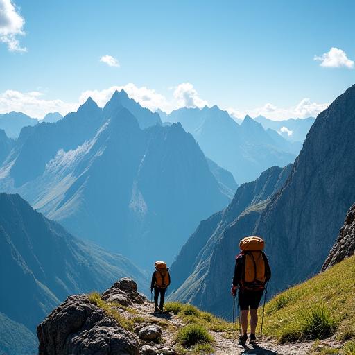 Wanderer auf einem Bergkamm in den Tiroler Alpen.